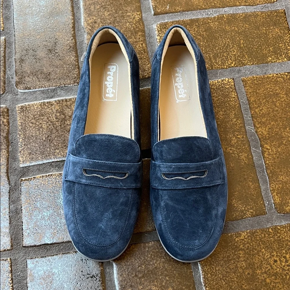 Propet Yetta Blue Suede Slip-On Penny Loafers